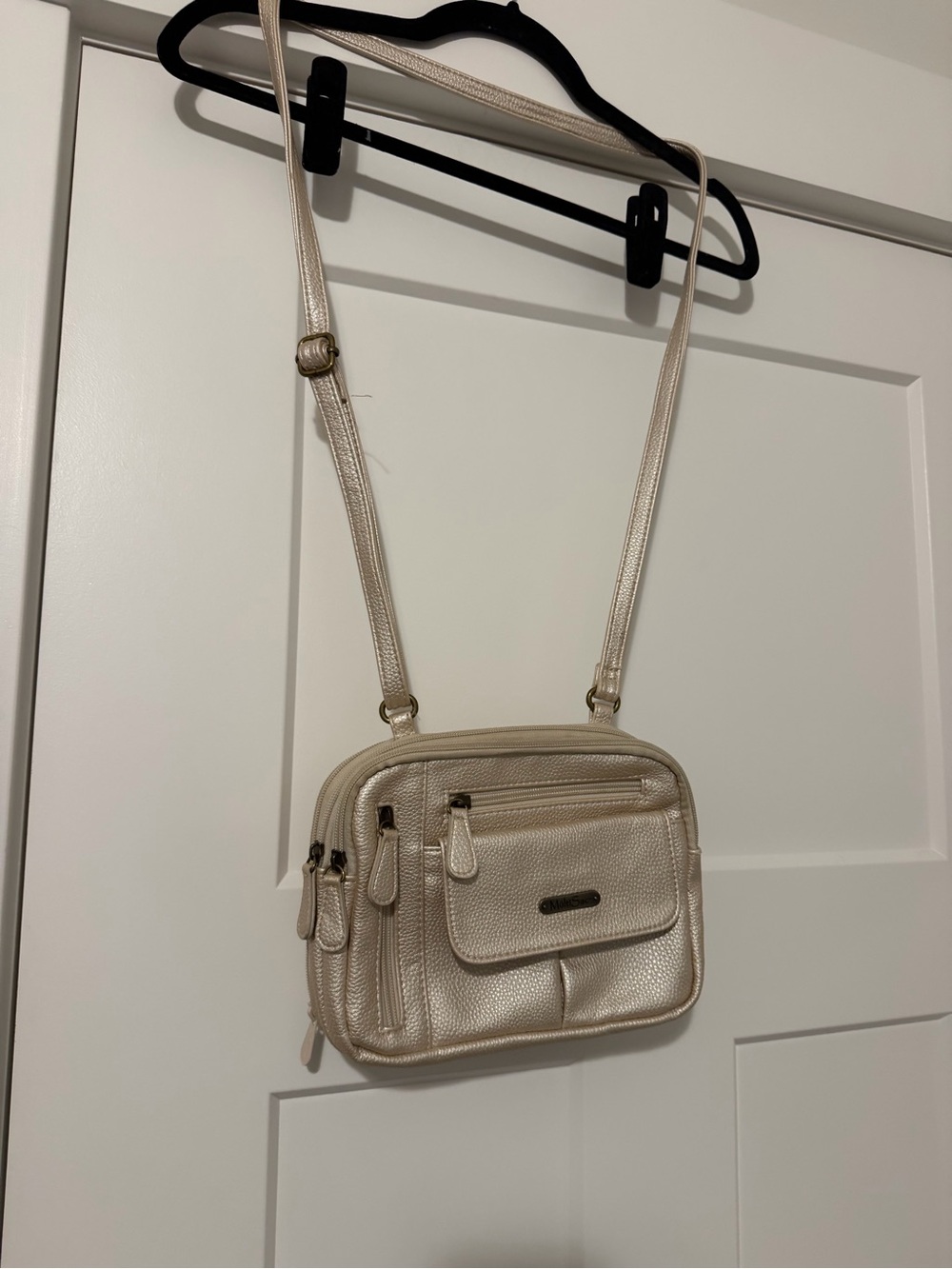 Gold Crossbody Bag with Multiple Pockets in pearl